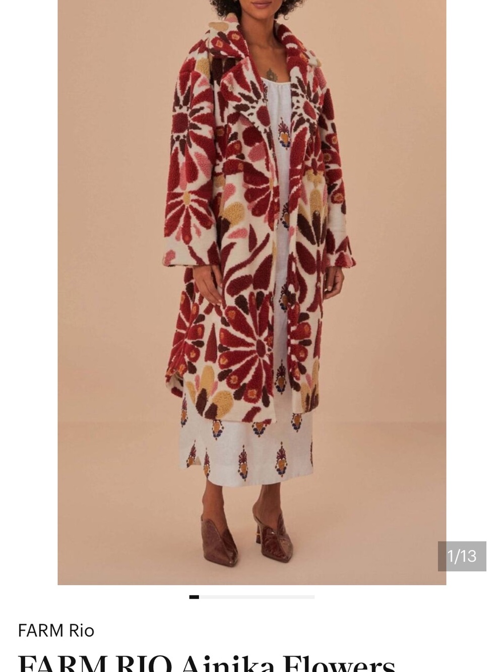 FARM Rio Red and Cream Floral Teddy Coat